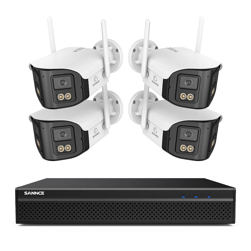 FDQ400 Système de vidéosurveillance PoE 4K 10 canaux, NVR 8MP + 4 caméras IP 4MP Wi-Fi/PoE, double objectif, angle 170°, vision nocturne couleur, audio bidirectionnel, détection humaine IA