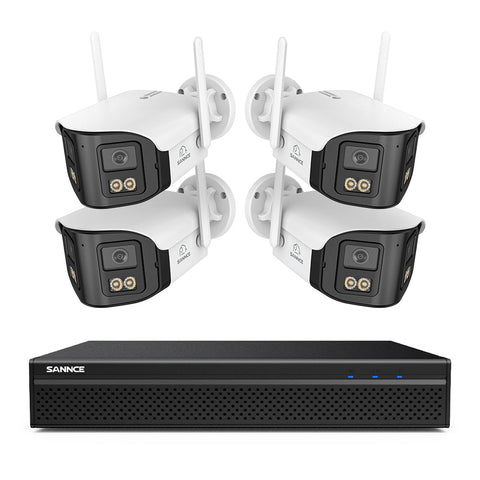 FDQ400 Système de vidéosurveillance PoE 4K 10 canaux, NVR 8MP + 4 caméras IP 4MP Wi-Fi/PoE, double objectif, angle 170°, vision nocturne couleur, audio bidirectionnel, détection humaine IA