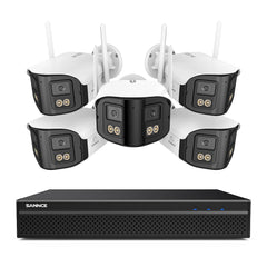 FDQ400 Système de vidéosurveillance PoE 4K 10 canaux, NVR 8MP + 5 caméras IP 4MP Wi-Fi/PoE, double objectif, angle 170°, vision nocturne couleur, audio bidirectionnel, détection humaine IA