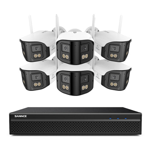 FDQ400 Système de vidéosurveillance PoE 4K 10 canaux, NVR 8MP + 6 caméras IP 4MP Wi-Fi/PoE, double objectif, angle 170°, vision nocturne couleur, audio bidirectionnel, détection humaine IA