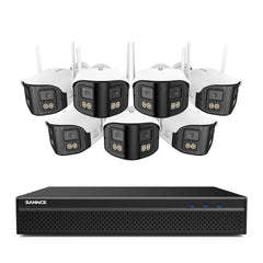 FDQ400 Système de vidéosurveillance PoE 4K à 10 canaux, NVR 8MP avec 8 caméras IP 4MP Wi-Fi + PoE, ultra grand-angle 170°, vision nocturne en couleur dans des conditions de très faible luminosité, audio bidirectionnel, détection des personnes par IA