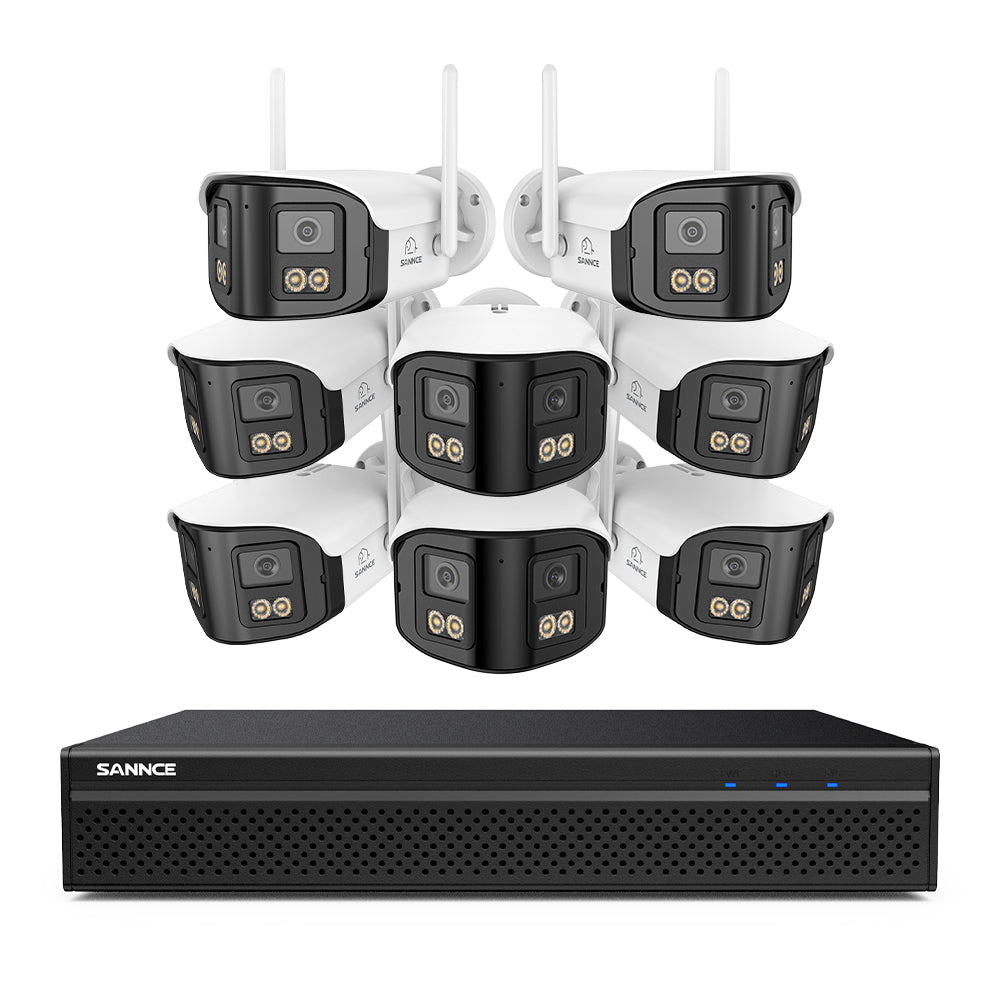 FDQ400 Système de vidéosurveillance PoE 4K 10 canaux, NVR 8MP + 8 caméras IP 4MP Wi-Fi/PoE, double objectif, angle 170°, vision nocturne couleur, audio bidirectionnel, détection humaine IA
