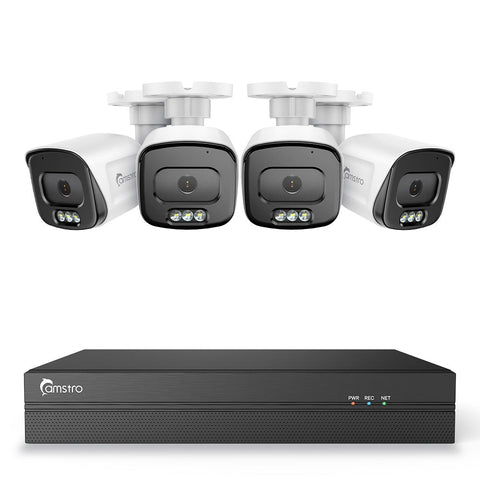 Camstro Système de Sécurité CCTV 4K à 8 Canaux PoE, NVR 4K avec 4 Caméras IP 5MP, Vision Nocturne en Couleur, Zone de Détection Personnalisée, Détection Intelligente Complète, Interphone Audio Bidirectionnel, Étanchéité IP67