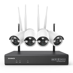 Certifié remis à neuf Kit caméra de surveillance sans fil avec enregistrement audio, 8MP 10CH NVR sans fil + 4x3MP 2K caméra de surveillance extérieure sans fil AI Human Detection IP66 étanche supporte Amazon Alexa