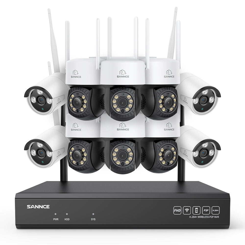 Système de vidéosurveillance sans fil 5MP à 16 canaux avec caméras PT, NVR 8MP, caméras IP WiFi 5MP Pan & Tilt, enregistrement audio, détection humaine par IA, compatible avec Alexa (4 caméras PT, 6 caméras Bullet et NVR 16CH 8MP)