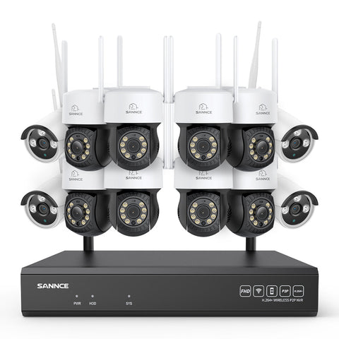 Système de vidéosurveillance sans fil 3MP à 16 canaux avec caméras PT et Bullet, NVR 8MP, caméra IP WiFi 3MP, audio bidirectionnel, étanchéité IP66, détection intelligente des personnes par IA, compatible avec Alexa