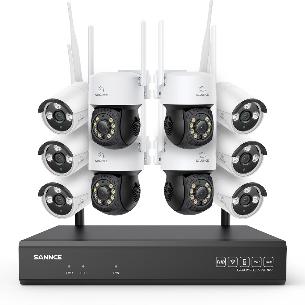 Système de vidéosurveillance sans fil 5MP à 16 canaux avec caméras PT, NVR 8MP, caméras IP WiFi 5MP Pan & Tilt, enregistrement audio, détection humaine par IA, compatible avec Alexa (4 caméras PT, 6 caméras Bullet et NVR 16CH 8MP)