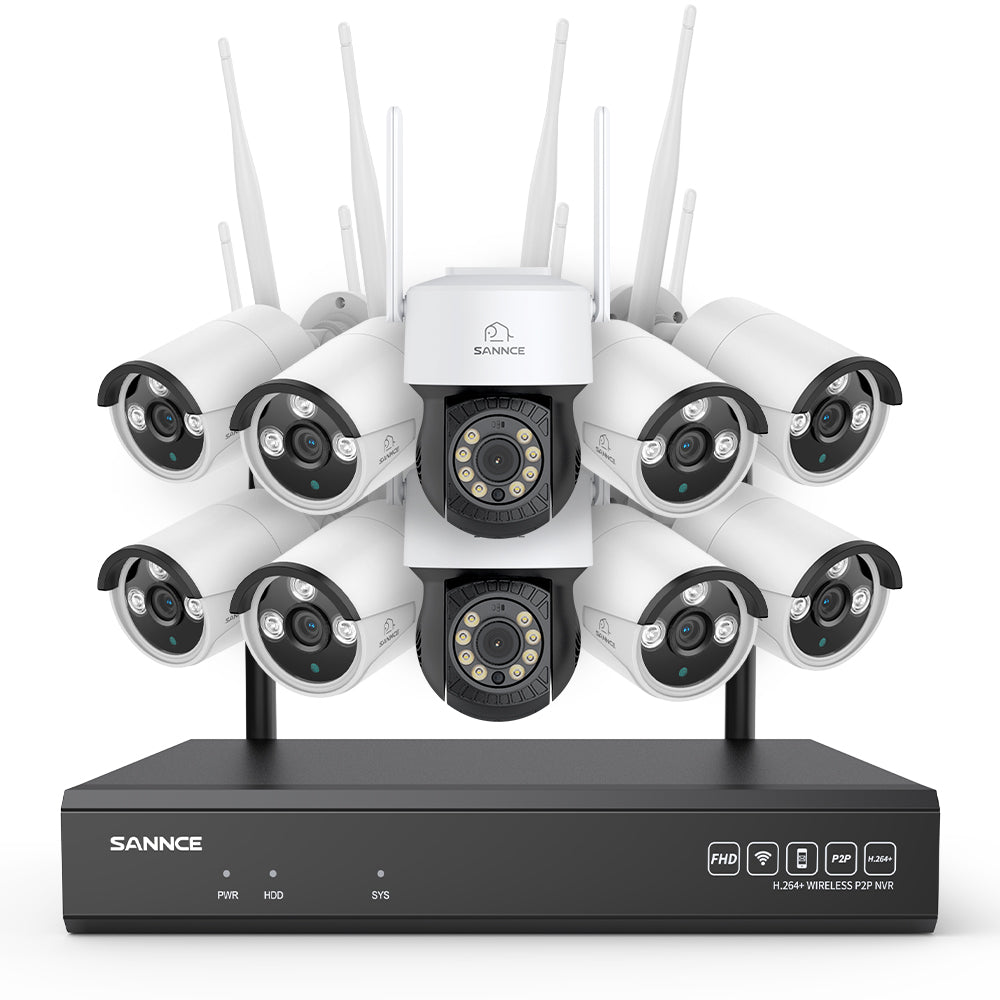 Système de vidéosurveillance sans fil 5MP à 16 canaux avec caméras PT, NVR 8MP, caméras IP WiFi 5MP Pan & Tilt, enregistrement audio, détection humaine par IA, compatible avec Alexa (10 caméras PT, 8 caméras Bullet et NVR 16CH 8MP)