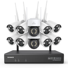 Système de vidéosurveillance sans fil 3MP à 16 canaux avec caméras PT et Bullet, NVR 8MP, caméra IP WiFi 3MP, audio bidirectionnel, étanchéité IP66, détection intelligente des personnes par IA, compatible avec Alexa