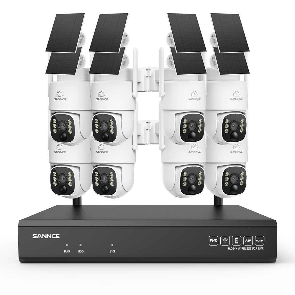 Système de vidéosurveillance WiFi 4MP avec NVR 16 canaux et 8 caméras PTZ solaires, Wi-Fi 6 double bande, détection IA + PIR, batterie 8000 mAh, vision nocturne couleur et audio bidirectionnel