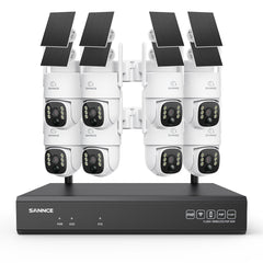 Système de vidéosurveillance WiFi 4MP avec NVR 16 canaux et 8 caméras PTZ solaires, Wi-Fi 6 double bande, détection IA + PIR, batterie 8000 mAh, vision nocturne couleur et audio bidirectionnel