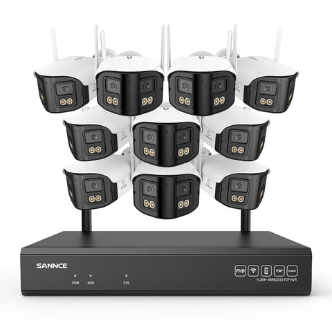 4MP Système de Surveillance WiFi 16 Canaux, NVR 8MP, 10 Caméras Double Objectif, Angle 170°, Vision Nocturne Couleur, Alexa