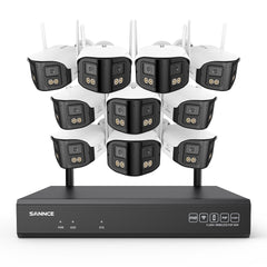 4MP Système de Surveillance WiFi 16 Canaux, NVR 8MP, 10 Caméras Double Objectif, Angle 170°, Vision Nocturne Couleur, Alexa