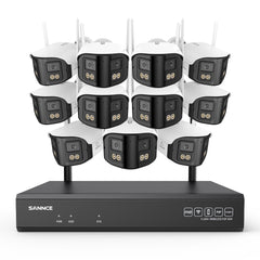 4MP Système de Surveillance WiFi 16 Canaux, NVR 8MP, 11 Caméras Double Objectif, Angle 170°, Vision Nocturne Couleur, Alexa
