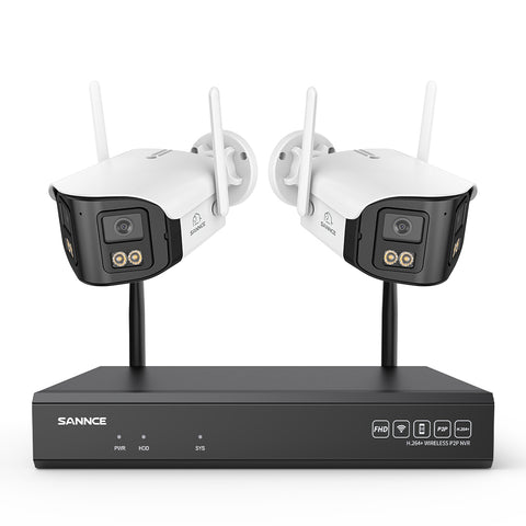 4MP Système de Surveillance WiFi 16 Canaux, NVR 8MP, 2 Caméras Double Objectif, Angle 170°, Vision Nocturne Couleur, Alexa