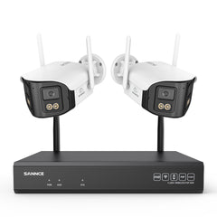 4MP Système de Surveillance WiFi 16 Canaux, NVR 8MP, 2 Caméras Double Objectif, Angle 170°, Vision Nocturne Couleur, Alexa