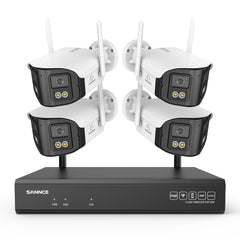 4MP Système de Surveillance WiFi 16 Canaux, NVR 8MP, 4 Caméras Double Objectif, Angle 170°, Vision Nocturne Couleur, Alexa