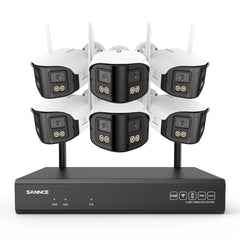 4MP Système de Surveillance WiFi 16 Canaux, NVR 8MP, 6 Caméras Double Objectif, Angle 170°, Vision Nocturne Couleur, Alexa