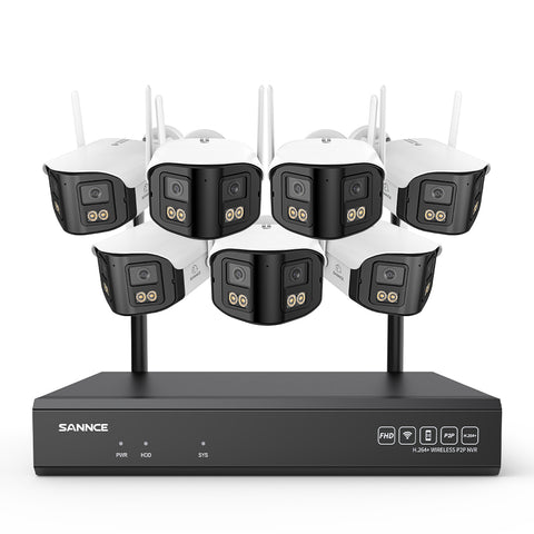 4MP Système de Surveillance WiFi 16 Canaux, NVR 8MP, 7 Caméras Double Objectif, Angle 170°, Vision Nocturne Couleur, Alexa