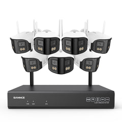 4MP Système de Surveillance WiFi 16 Canaux, NVR 8MP, 7 Caméras Double Objectif, Angle 170°, Vision Nocturne Couleur, Alexa