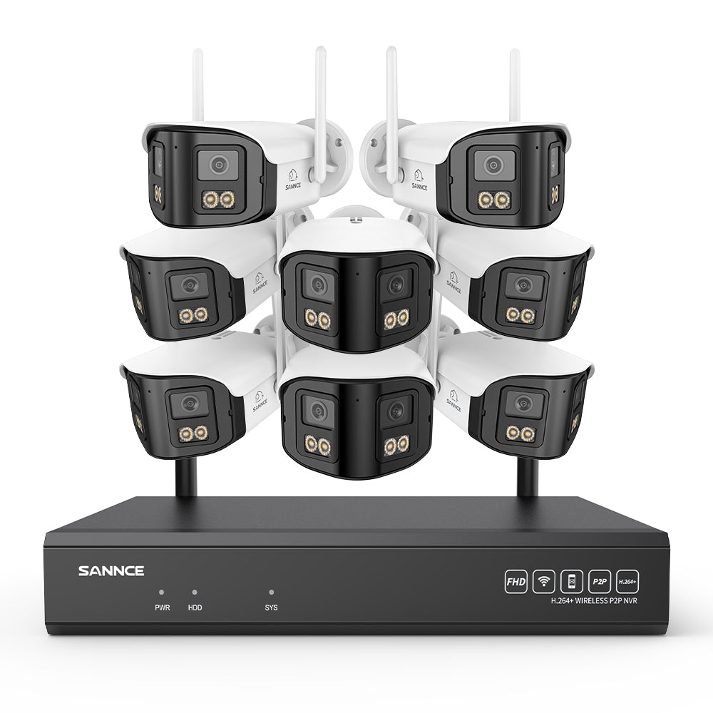 4MP Système de Surveillance WiFi 16 Canaux, NVR 8MP, 8 Caméras Double Objectif, Angle 170°, Vision Nocturne Couleur, Alexa