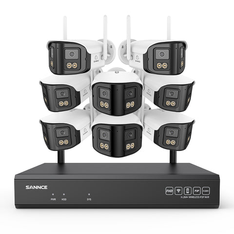 4MP Système de Surveillance WiFi 16 Canaux, NVR 8MP, 8 Caméras Double Objectif, Angle 170°, Vision Nocturne Couleur, Alexa