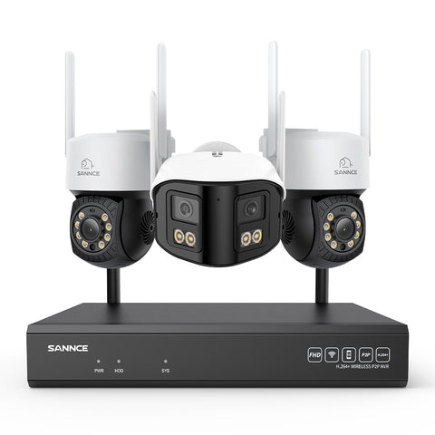 Kit Vidéosurveillance WiFi 5MP 16 Canaux, NVR 8MP, Caméras PT, Détection IA, Audio, Vision Nocturne, Compatible Alexa (2 PT + 1 Double Objectif 4MP)