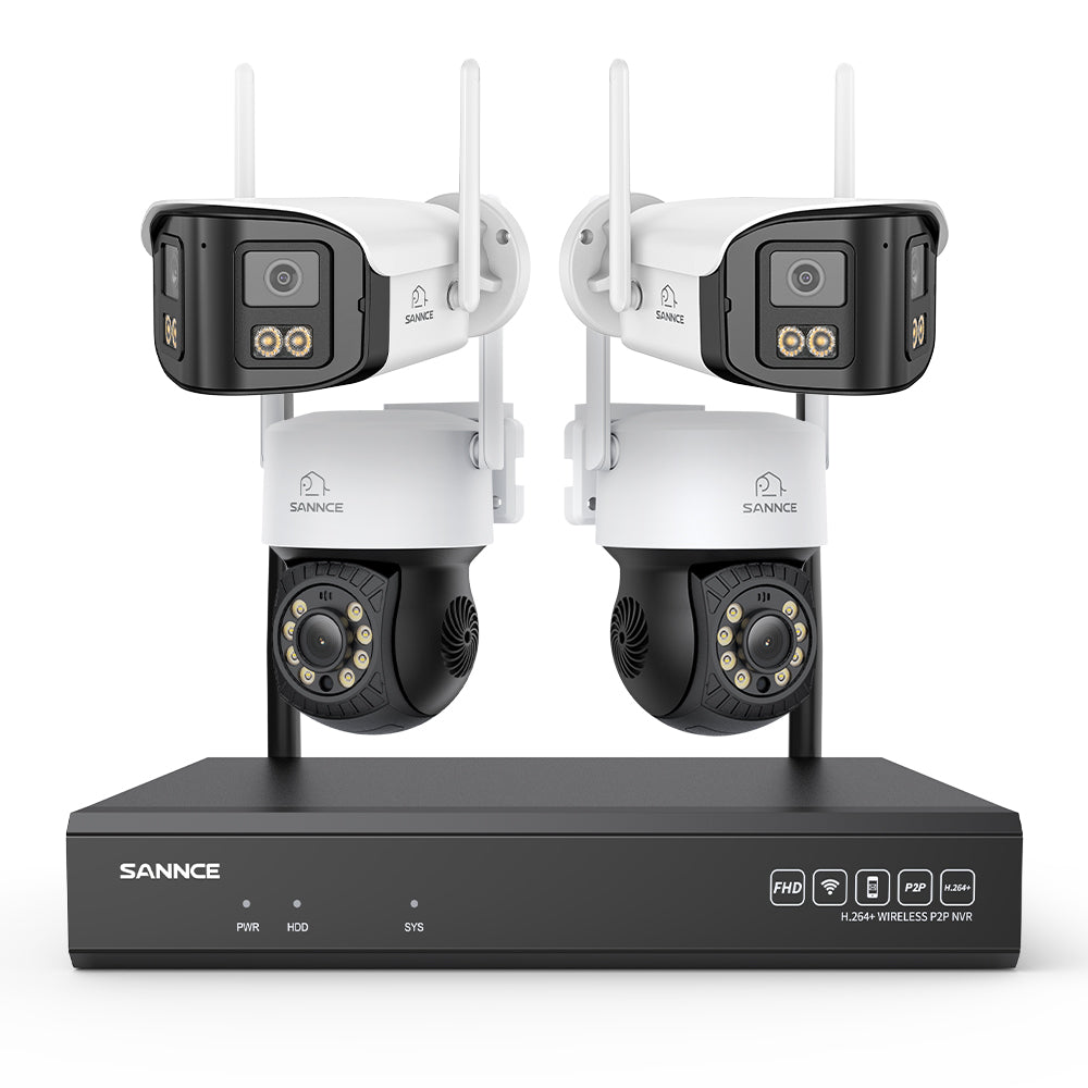 Kit Vidéosurveillance WiFi 5MP 16 Canaux, NVR 8MP, Caméras PT, Détection IA, Audio, Vision Nocturne, Compatible Alexa (2 PT + 2 Double Objectif 4MP)