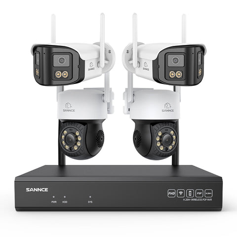 Kit Vidéosurveillance WiFi 5MP 16 Canaux, NVR 8MP, Caméras PT, Détection IA, Audio, Vision Nocturne, Compatible Alexa (2 PT + 2 Double Objectif 4MP)