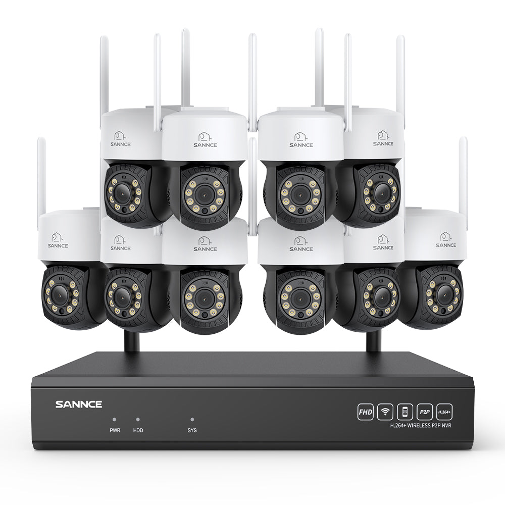 Système de caméras de surveillance CCTV PT sans fil 3MP à 16 canaux avec NVR 8MP, 10 caméras IP Wi-Fi 3MP motorisées, enregistrement audio, détection humaine par IA, compatible Alexa
