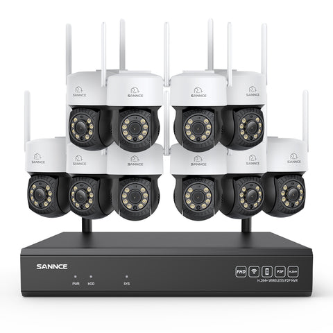 Système de caméras de surveillance CCTV PT sans fil 3MP à 16 canaux avec NVR 8MP, 10 caméras IP Wi-Fi 3MP motorisées, enregistrement audio, détection humaine par IA, compatible Alexa