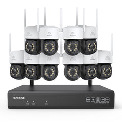 Système de caméras de surveillance CCTV PT sans fil 3MP à 16 canaux avec NVR 8MP, 10 caméras IP Wi-Fi 3MP motorisées, enregistrement audio, détection humaine par IA, compatible Alexa