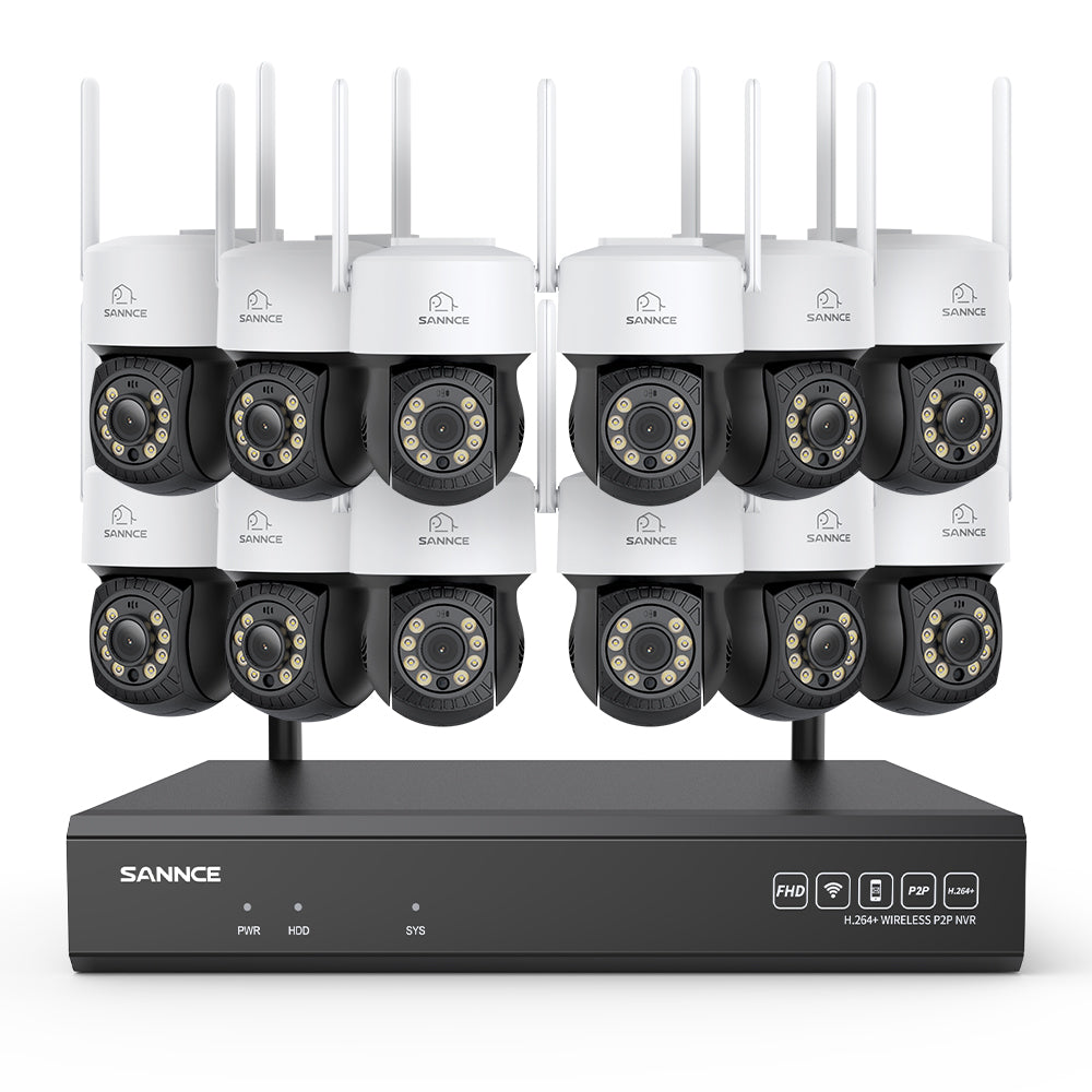 Système de caméras de surveillance CCTV PT sans fil 3MP à 16 canaux avec NVR 8MP, 12 caméras IP Wi-Fi 3MP motorisées, enregistrement audio, détection humaine par IA, compatible Alexa