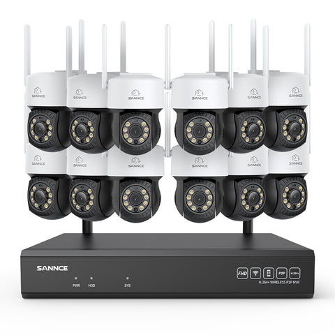 Système de caméras de surveillance CCTV PT sans fil 3MP à 16 canaux avec NVR 8MP, 12 caméras IP Wi-Fi 3MP motorisées, enregistrement audio, détection humaine par IA, compatible Alexa