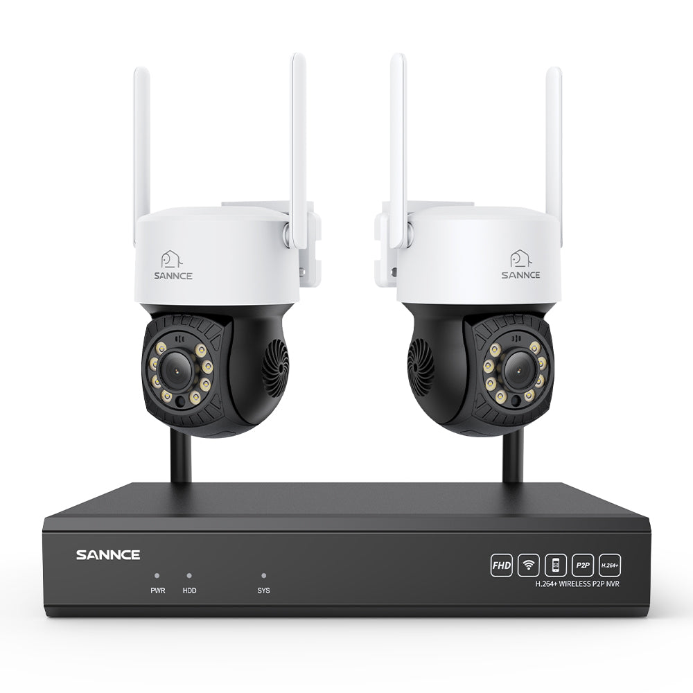 Système de caméras de surveillance CCTV PT sans fil 3MP à 16 canaux avec NVR 8MP, 2 caméras IP Wi-Fi 3MP avec fonction panoramique et inclinaison, enregistrement audio, détection humaine par IA, compatible avec Alexa
