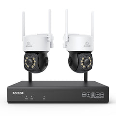 Système de caméras de surveillance CCTV PT sans fil 3MP à 16 canaux avec NVR 8MP, 2 caméras IP Wi-Fi 3MP avec fonction panoramique et inclinaison, enregistrement audio, détection humaine par IA, compatible avec Alexa