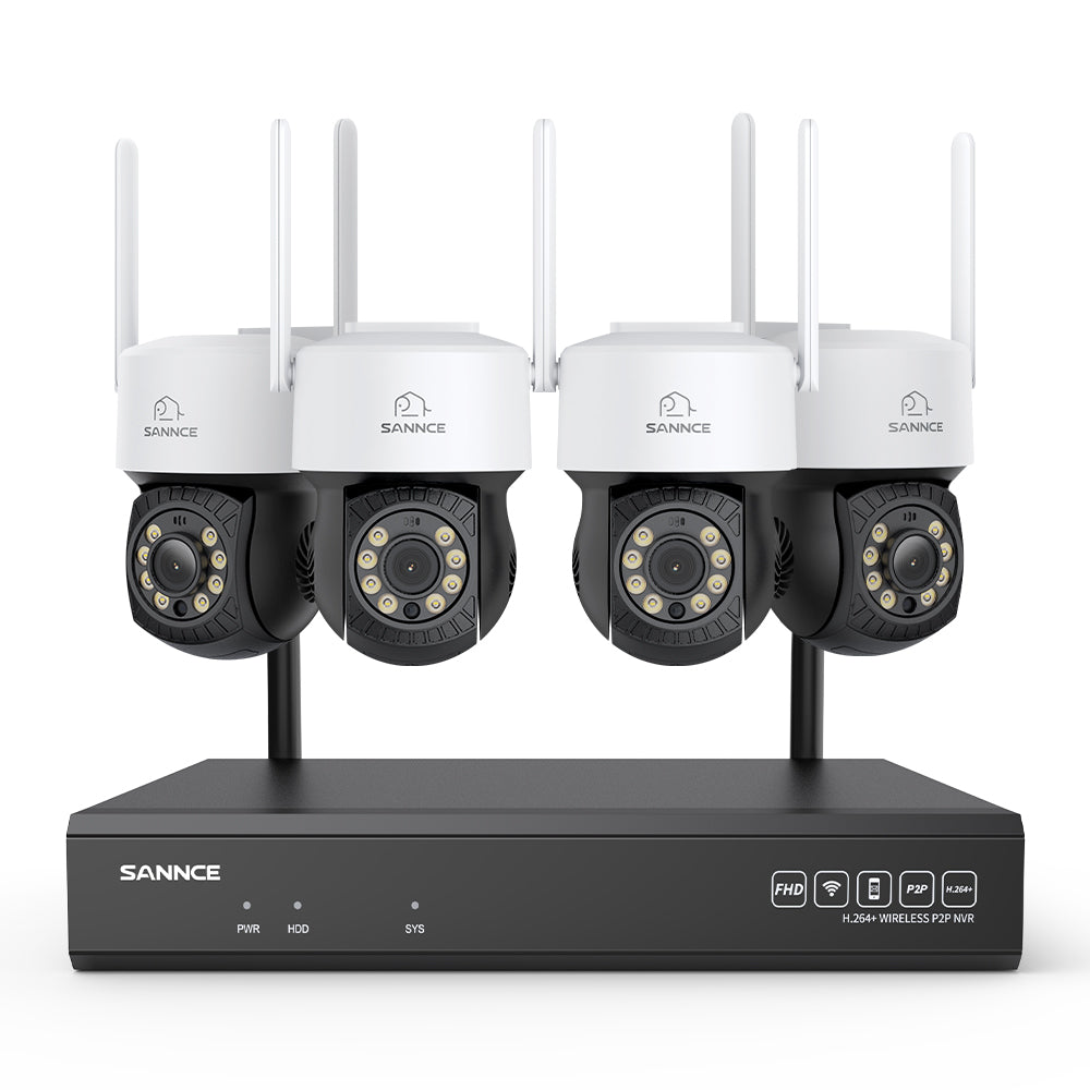 Système de caméras de surveillance CCTV PT sans fil 3MP à 16 canaux avec NVR 8MP, 4 caméras IP Wi-Fi 3MP avec fonction panoramique et inclinaison, enregistrement audio, détection humaine par IA, compatible avec Alexa