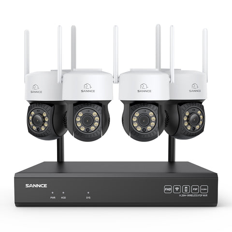 Système de caméras de surveillance CCTV PT sans fil 3MP à 16 canaux avec NVR 8MP, 4 caméras IP Wi-Fi 3MP avec fonction panoramique et inclinaison, enregistrement audio, détection humaine par IA, compatible avec Alexa