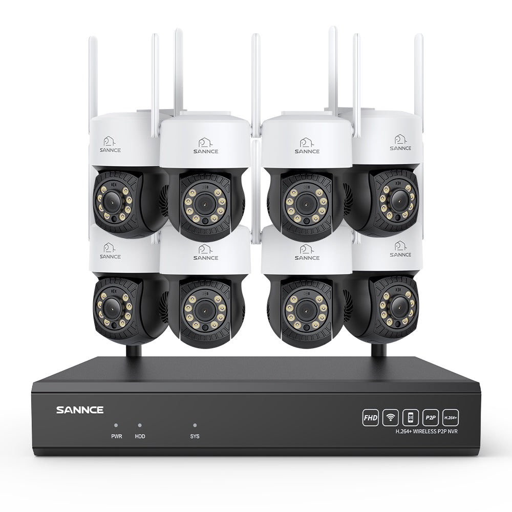 Système de caméras de surveillance CCTV PT sans fil 3MP à 16 canaux avec NVR 8MP, 8 caméras IP Wi-Fi 3MP motorisées, enregistrement audio, détection humaine par IA, compatible Alexa