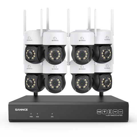 Système de caméras de surveillance CCTV PT sans fil 3MP à 16 canaux avec NVR 8MP, 8 caméras IP Wi-Fi 3MP motorisées, enregistrement audio, détection humaine par IA, compatible Alexa