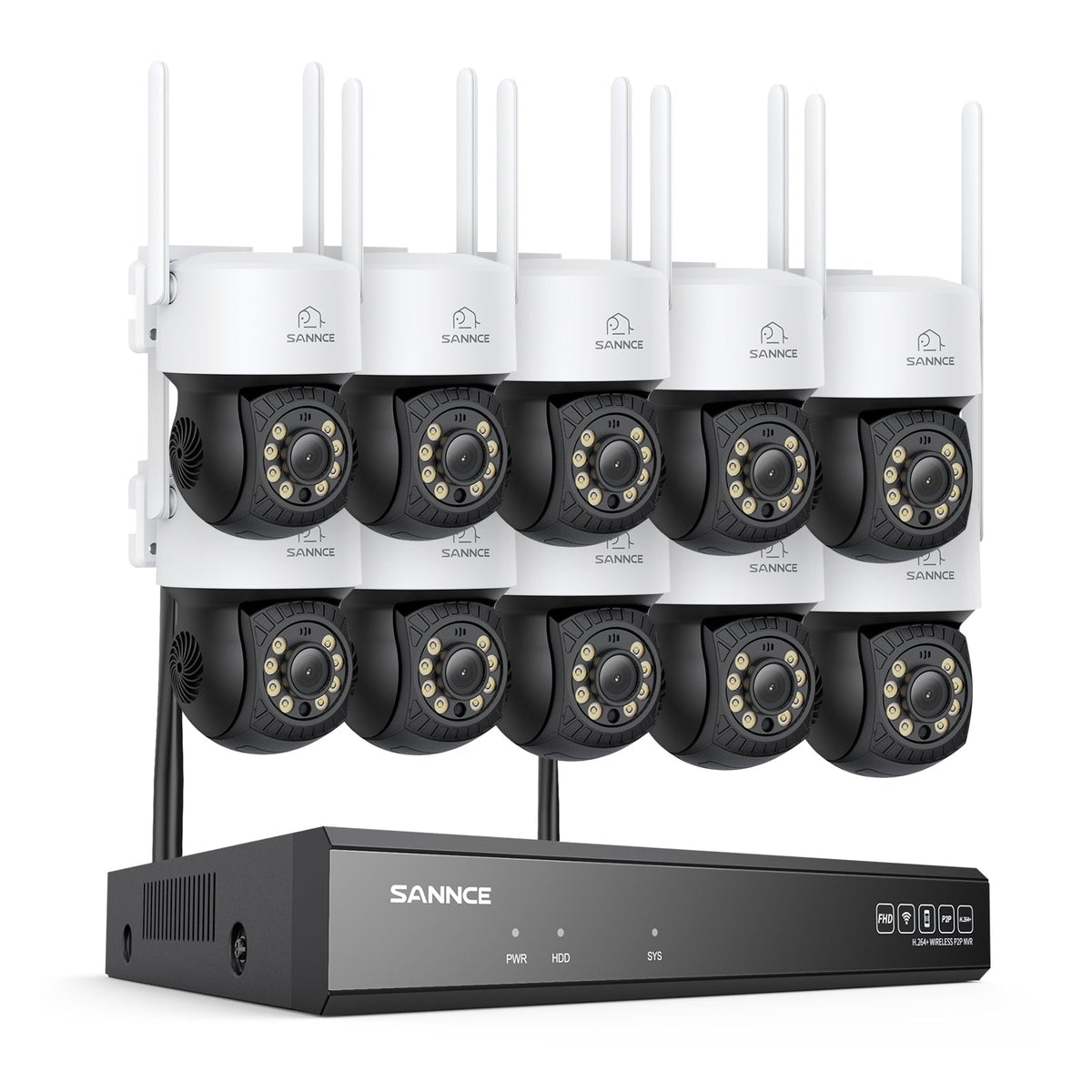 Système de caméras de surveillance CCTV PT sans fil 5MP à 16 canaux avec NVR 8MP, 10 caméras IP Wi-Fi 5MP motorisées (Pan & Tilt), enregistrement audio, détection humaine par IA, compatible avec Alexa