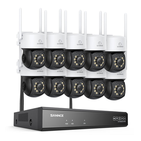 Système de caméras de surveillance CCTV PT sans fil 5MP à 16 canaux avec NVR 8MP, 10 caméras IP Wi-Fi 5MP motorisées (Pan & Tilt), enregistrement audio, détection humaine par IA, compatible avec Alexa