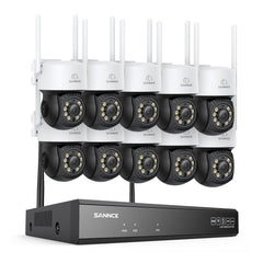 Système de caméras de surveillance CCTV PT sans fil 3MP à 16 canaux avec NVR 8MP, 10 caméras IP Wi-Fi 3MP motorisées, enregistrement audio, détection humaine par IA, compatible Alexa