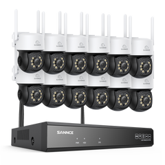 Système de caméras de surveillance CCTV PT sans fil 3MP à 16 canaux avec NVR 8MP, 12 caméras IP Wi-Fi 3MP motorisées, enregistrement audio, détection humaine par IA, compatible Alexa