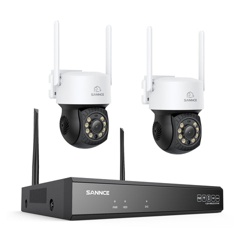 Système de caméras de surveillance CCTV PT sans fil 5MP à 16 canaux avec NVR 8MP, 2 caméras IP Wi-Fi 5MP motorisées (Pan & Tilt), enregistrement audio, détection humaine par IA, compatible avec Alexa