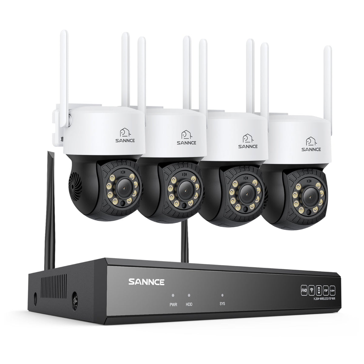 Système de caméras de surveillance CCTV PT sans fil 3MP à 16 canaux avec NVR 8MP, 4 caméras IP Wi-Fi 3MP avec fonction panoramique et inclinaison, enregistrement audio, détection humaine par IA, compatible avec Alexa