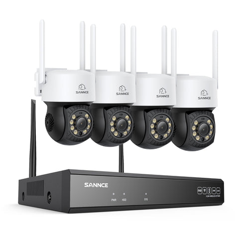 Système de caméras de surveillance CCTV PT sans fil 3MP à 16 canaux avec NVR 8MP, 4 caméras IP Wi-Fi 3MP avec fonction panoramique et inclinaison, enregistrement audio, détection humaine par IA, compatible avec Alexa