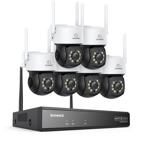 Système de caméras de surveillance CCTV PT sans fil 3MP à 16 canaux avec NVR 8MP, 6 caméras IP Wi-Fi 3MP motorisées, enregistrement audio, détection humaine par IA, compatible Alexa