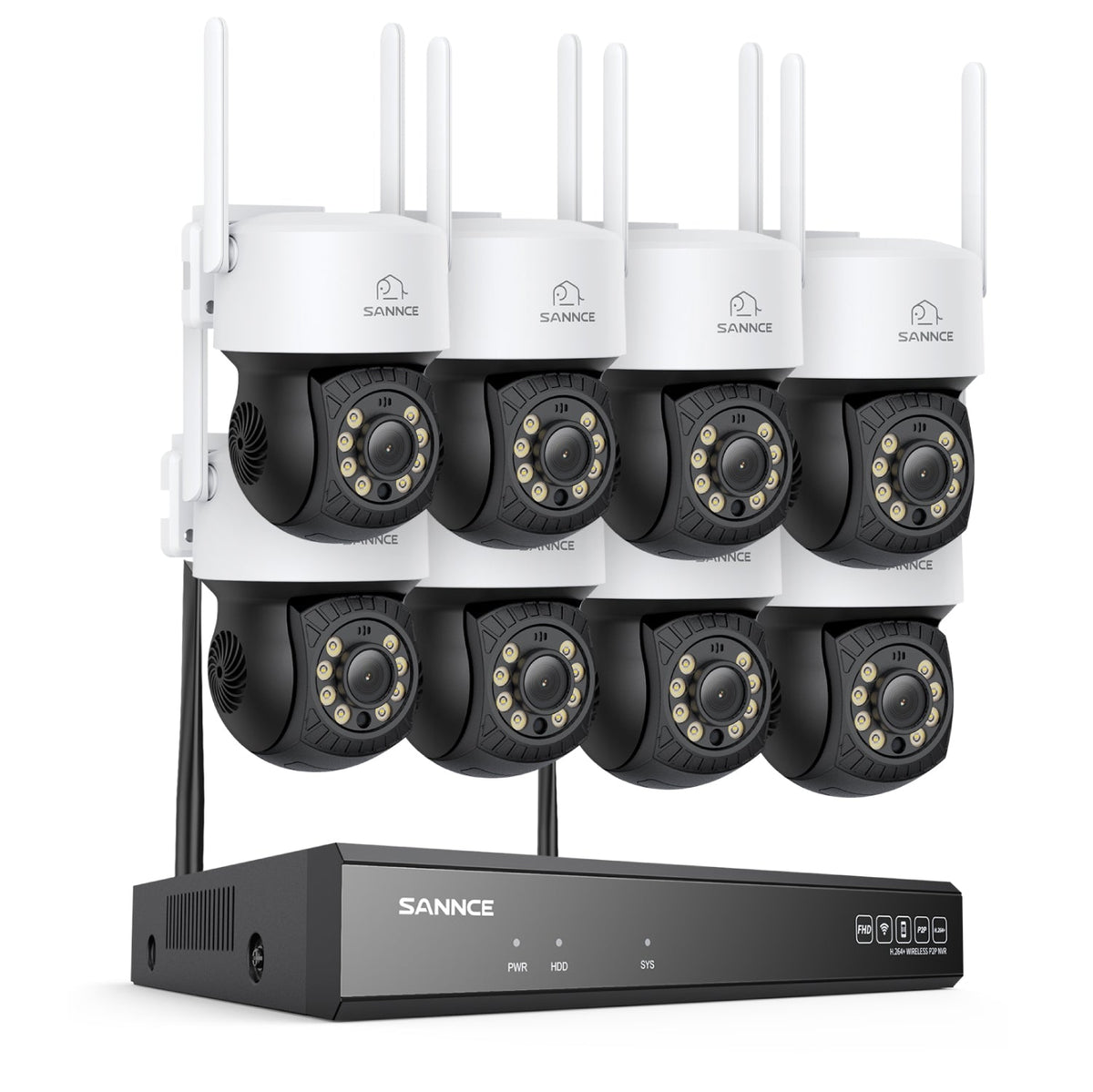 Système de caméras de surveillance CCTV PT sans fil 5MP à 16 canaux avec NVR 8MP, 8 caméras IP Wi-Fi 5MP motorisées (Pan & Tilt), enregistrement audio, détection humaine par IA, compatible avec Alexa