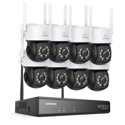 Système de caméras de surveillance CCTV PT sans fil 5MP à 16 canaux avec NVR 8MP, 8 caméras IP Wi-Fi 5MP motorisées (Pan & Tilt), enregistrement audio, détection humaine par IA, compatible avec Alexa